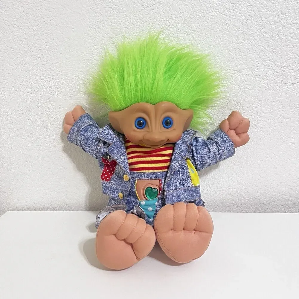 Vintage Ace Novelty Treasure Troll Tot Green Heart Wishstone Large Doll 14